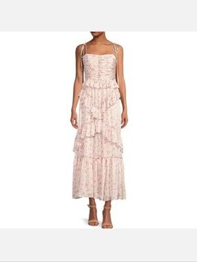 Women's Pink Floral Ruffled Maxi Dress